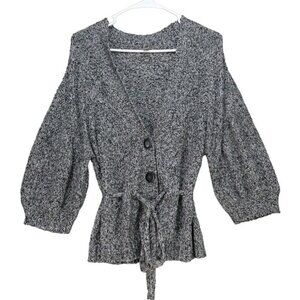 J Jill Balloon Sleeve Cardigan Sweater Women Size L Belted Grey Boho‎